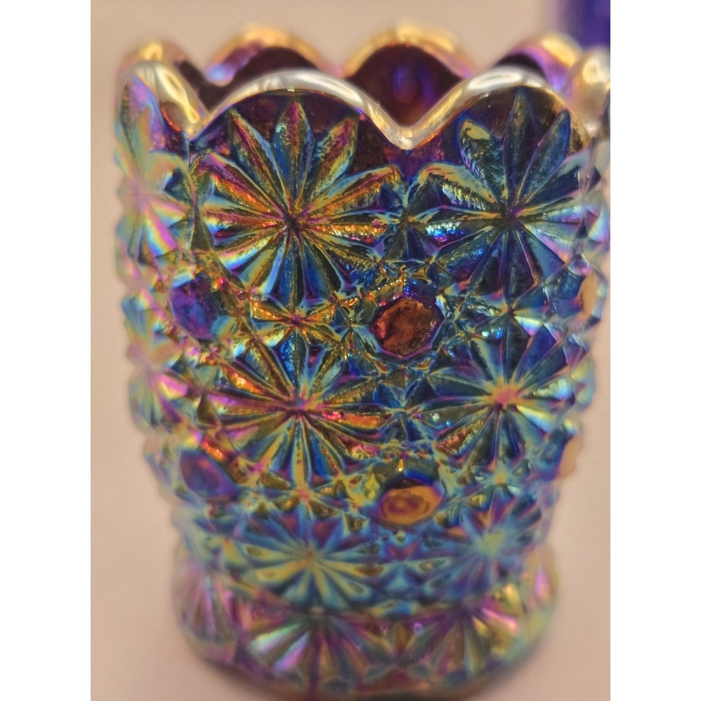 Vintage Toothpick Holder L E Smith Iridescent Carnival Glass  Daisy & Button